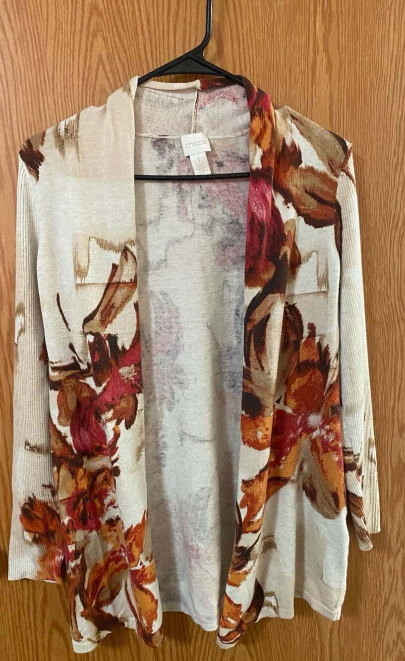 Chico's Open Front Cardigan Size 1 Multicolor Floral Knit
